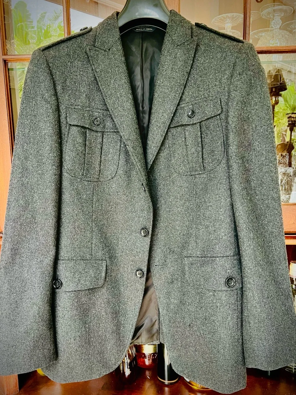 Banana Republic Wool blend Men's Gray Wool Military-Style Blazer